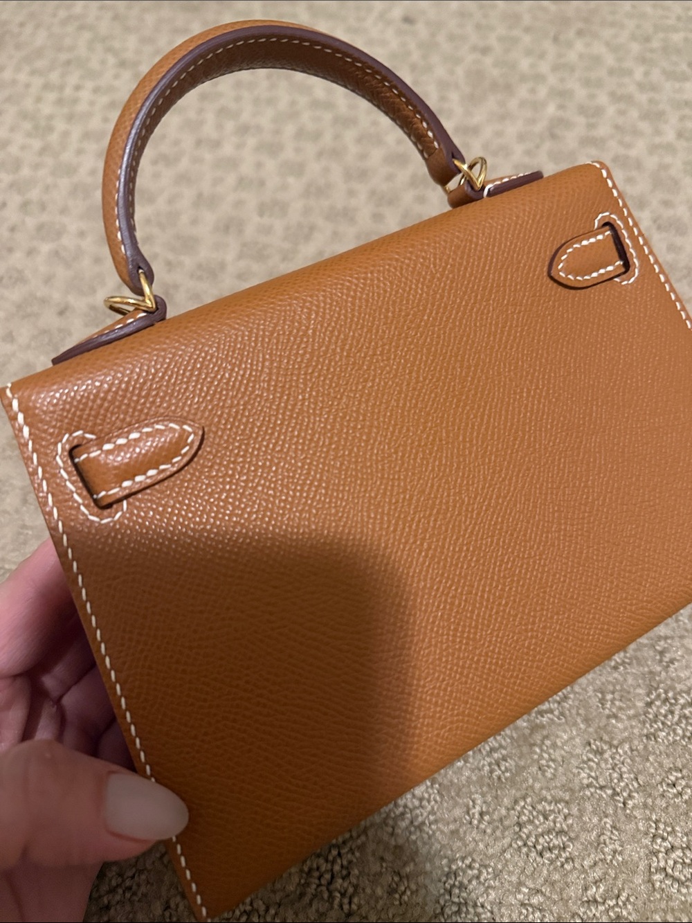 Mini Top-Handle Bag in Tan with Scarf-Wrapped Handle - Picture 4 of 11